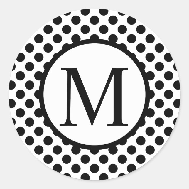 Sticker Rond Monogramme simple avec Pois noirs (Devant)