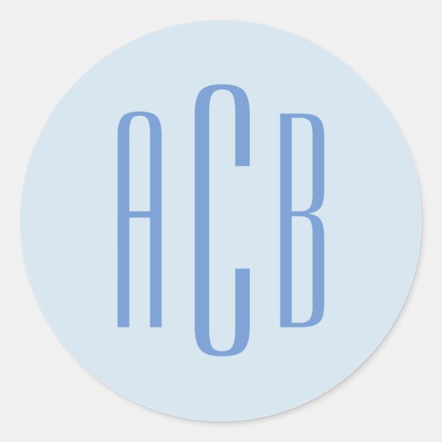 Sticker Rond Monogramme simple bleu à trois lettres (Devant)
