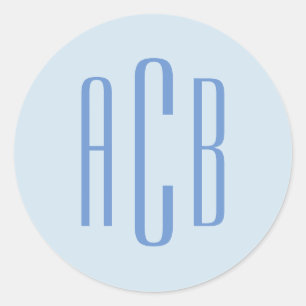 Sticker Rond Monogramme simple bleu à trois lettres