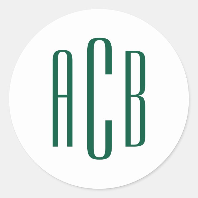 Sticker Rond Monogramme simple de trois lettres vert chasseur (Devant)