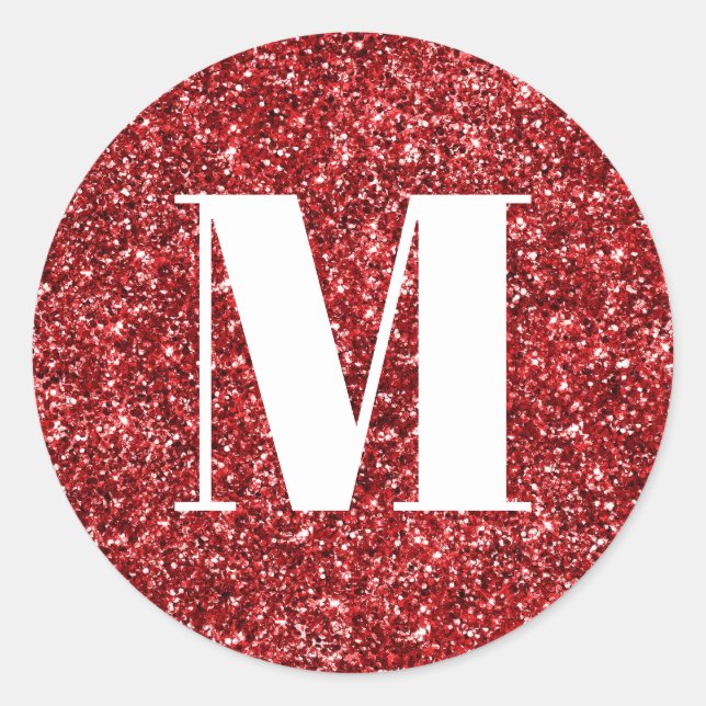 Sticker Rond Monogramme sur strass rouge faux rubis (Devant)