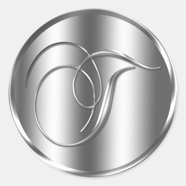 Sticker Rond Monogramme T Faire-part de mariage couleur argent (Devant)
