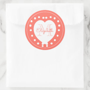 Sticker Rond Monogramme tendance Coral Coeur blanc