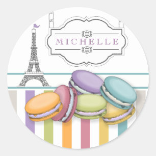 Sticker Rond Monogramme Tour Eiffel Paris Macaron