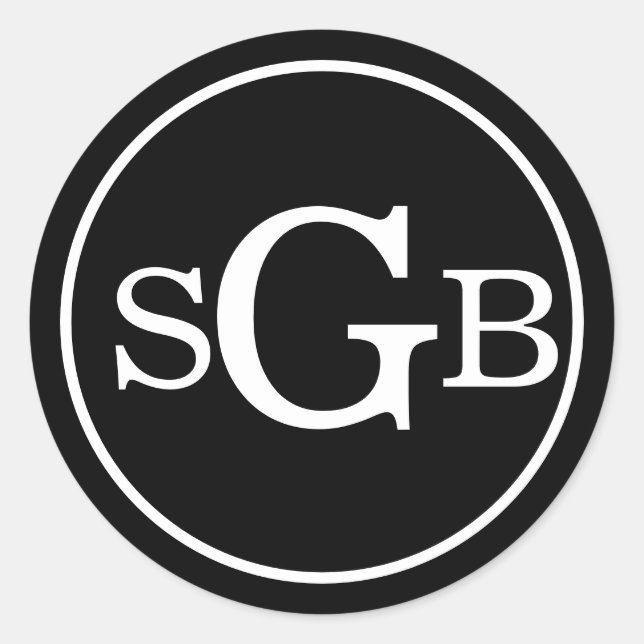 Sticker Rond Monogramme traditionnel circulaire noir et blanc (Devant)