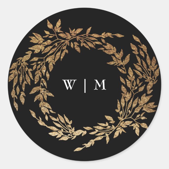 Sticker Rond Monogramme traditionnel Noir Crest Mariage classiq (Devant)