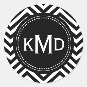 Sticker Rond Monogramme trio classique noir blanc Chevron