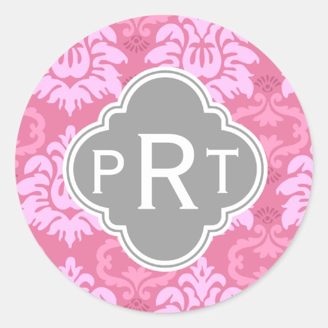 Sticker Rond Monogramme trio damassé rose (Devant)