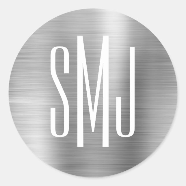 Sticker Rond Monogramme trois lettres en feuille d'argent (Devant)
