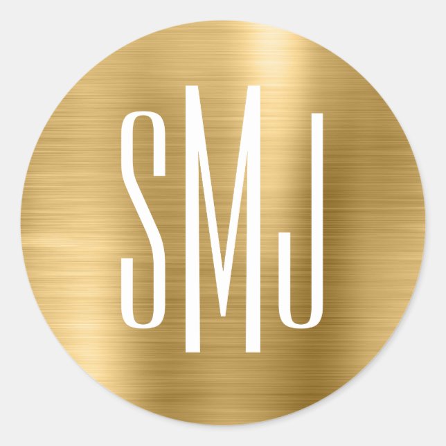 Sticker Rond Monogramme trois lettres en feuille d'or (Devant)