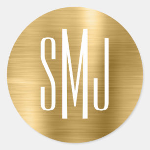 Sticker Rond Monogramme trois lettres en feuille d'or