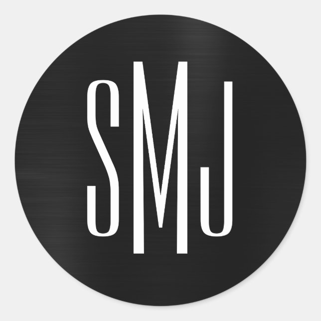 Sticker Rond Monogramme trois lettres en feuille noire (Devant)