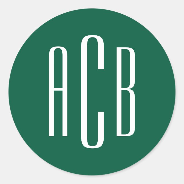 Sticker Rond Monogramme trois lettres vert chasseur et blanc (Devant)