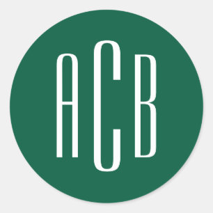 Sticker Rond Monogramme trois lettres vert chasseur et blanc