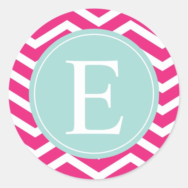 Sticker Rond Monogramme Turquoise de menthe blanche rose (Devant)