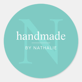 Sticker Rond Monogramme Turquoise Élégant Création Personnalisé