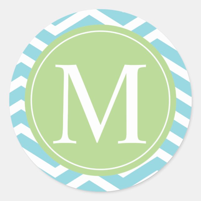 Sticker Rond Monogramme vert bleu Chevron (Devant)