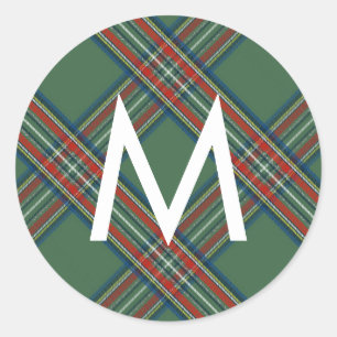Sticker Rond Monogramme vert de plaid de tartan