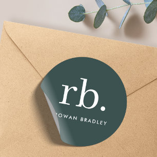 Sticker Rond Monogramme Vert Foncé Minimaliste Moderne