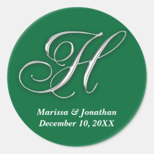 Sticker Rond Monogramme vert H initial nom personnalisé faveur