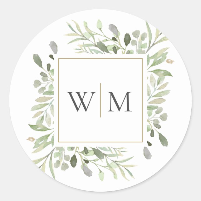 Sticker Rond Monogramme vert Mariage or moderne (Devant)