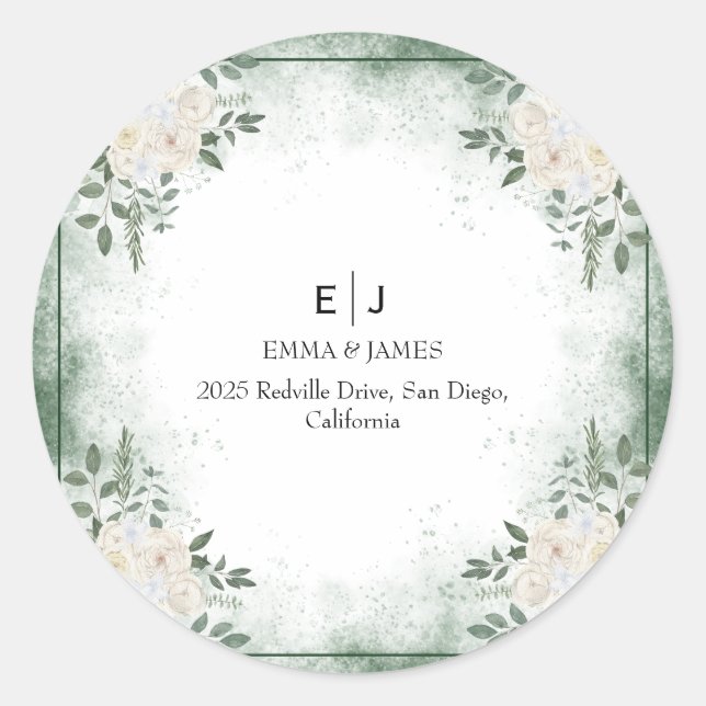 Sticker rond Monogramme vert minimal (Devant)
