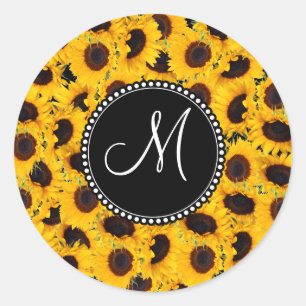 Sticker Rond Monogramme Vibrant Beaux tournesols floraux