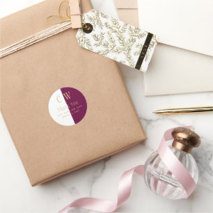 Sticker Rond Monogramme Vin Berry Or Mariage Faveur Cadeau Sac