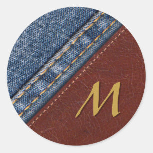 Sticker Rond Monogramme vintage Denim et cuir