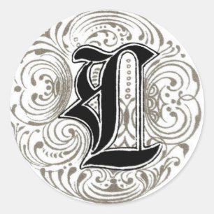 Sticker Rond Monogramme vintage "L" en gris