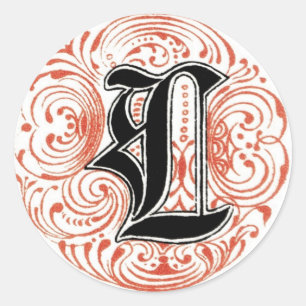 Sticker Rond Monogramme vintage "L" en rouge