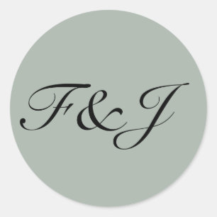 Sticker Rond Monogramme Vintage Pastel Sage Green Mariage