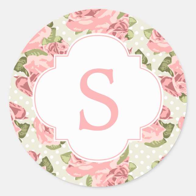 Sticker Rond Monogramme Vintage rose (Devant)