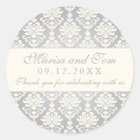 Monogramme vintage Silver Ivory Mariage damassé