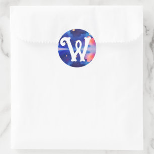 Sticker Rond Monogramme Vintage Sur Galaxie Ciel Bleu Aquarelle