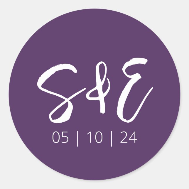 Sticker Rond Monogramme violet foncé Calligraphie Mariage moder (Devant)