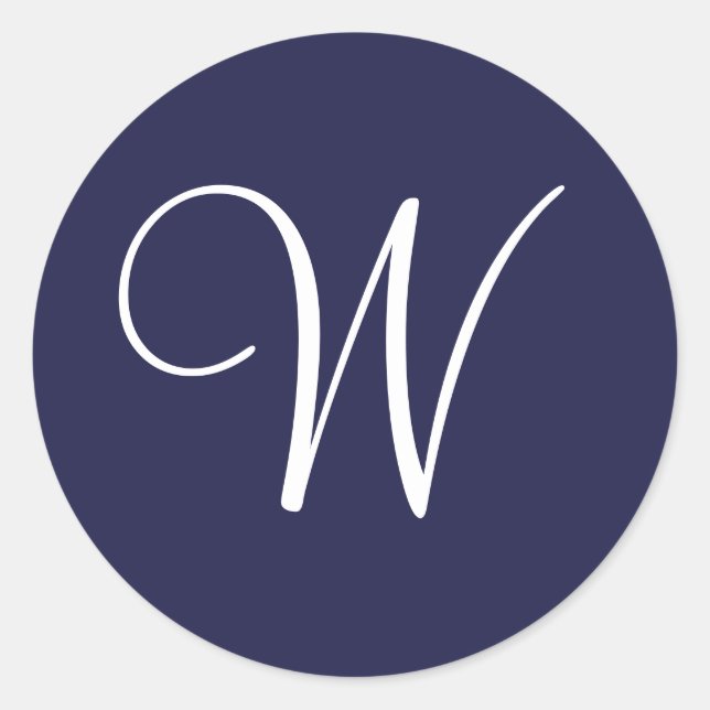Sticker Rond Monogramme W, blanc sur bleu marine, (Devant)