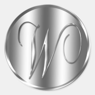 Sticker Rond Monogramme W Silver Color Faire-part de mariage Ho