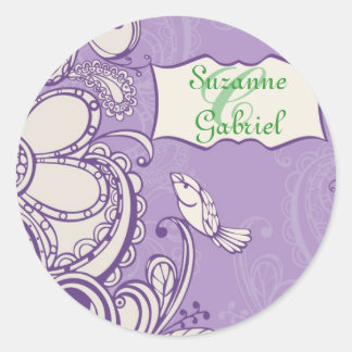 Sticker Rond Monogramme Whimsical Bird
