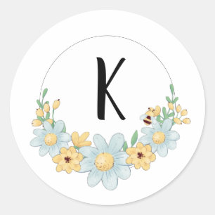 Sticker Rond Monogramme Whimsical Bumble Bee