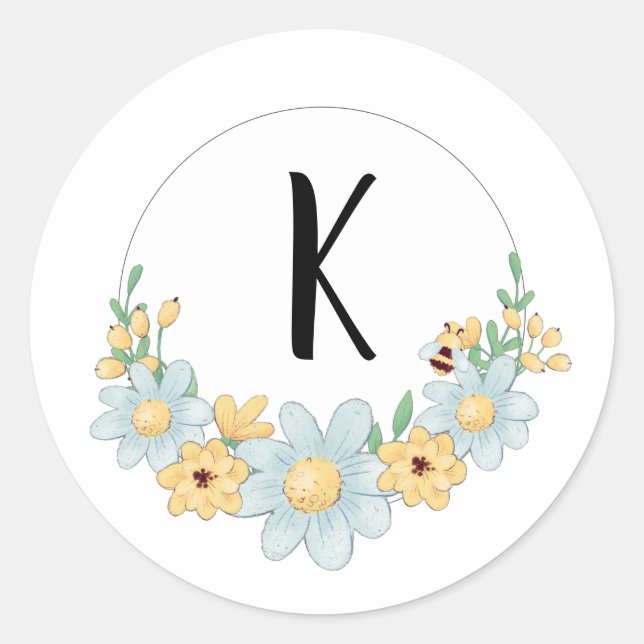 Sticker Rond Monogramme Whimsical Bumble Bee (Devant)