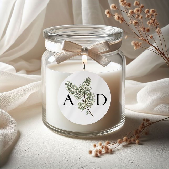 Sticker Rond Monogramme Whimsical Green et Mariage de pin d'or (Créateur téléchargé)