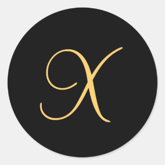 Sticker Rond Monogramme X, couleur or X initial sur noir,