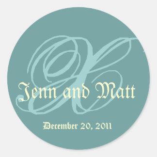 Sticker Rond Monogramme X Noms du Mariage Date Blue Cream Seal