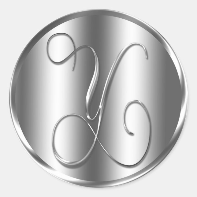 Sticker Rond Monogramme Y Faire-part de mariage couleur argent (Devant)