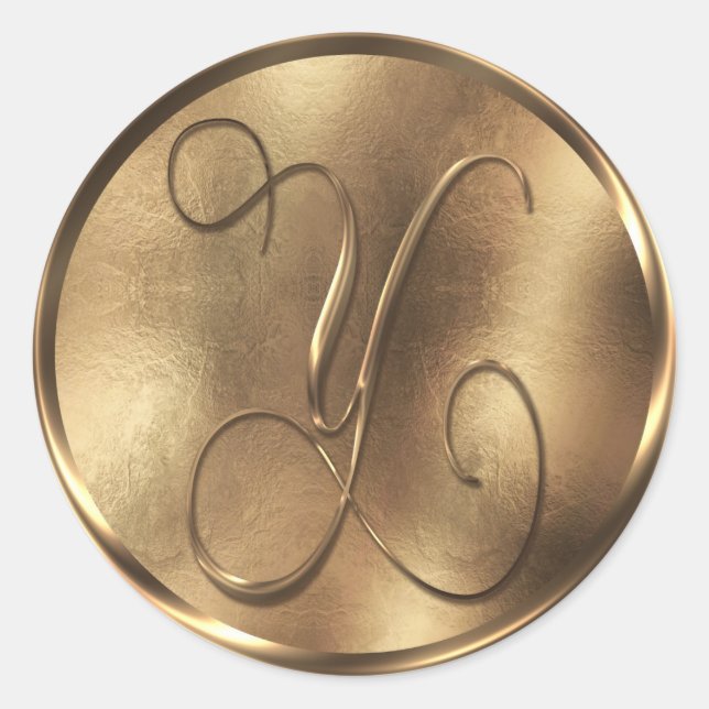 Sticker Rond Monogramme Y Faire-part de mariage de bronze (Devant)