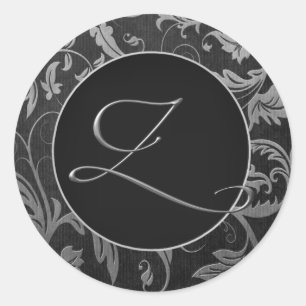 Sticker Rond Monogramme Z Silver et Black Mariage damassé Seal
