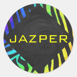 Sticker Rond Monogramme Zebra noir et arc-en-ciel