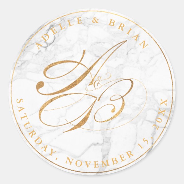Sticker Rond Monogrammes de calligraphie en faux or sur fond de (Devant)