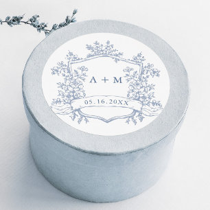 Sticker Rond Monogrammes de la crête florale de poussiéreux ble